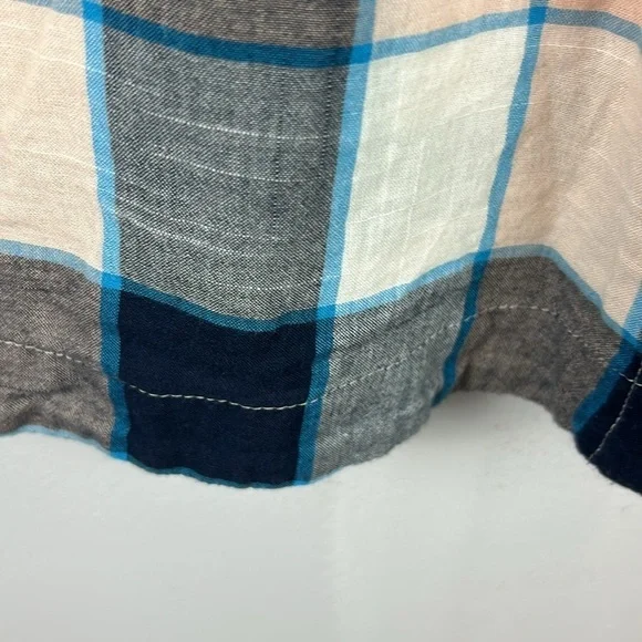 Lou & Grey Lagenlook Plaid Cotton Long Sleeve Pockets Tunic Top Large Blue Peach - Picture 11 of 14